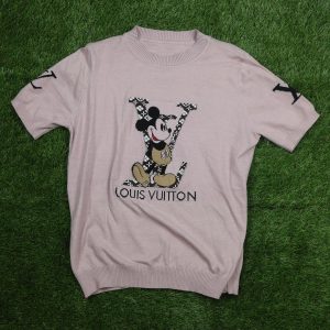 Designer-Inspired Pink Knit Top with Mickey Graphic