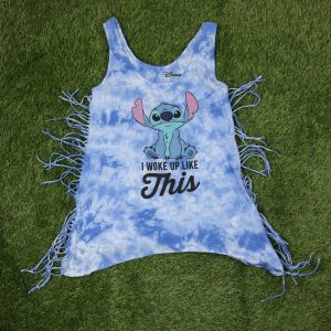 Disney Stitch Blue Tie-Dye Fringe Tank Tops