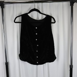Black Velvet Sleeveless Button Front Top